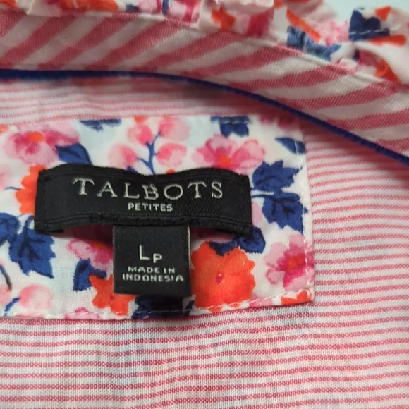 Talbots Pink Floral Split V-Neck Button Blouse - Picture 3 of 8